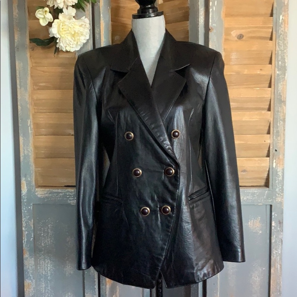 Danier Black fitted dbl breasted leather jacket